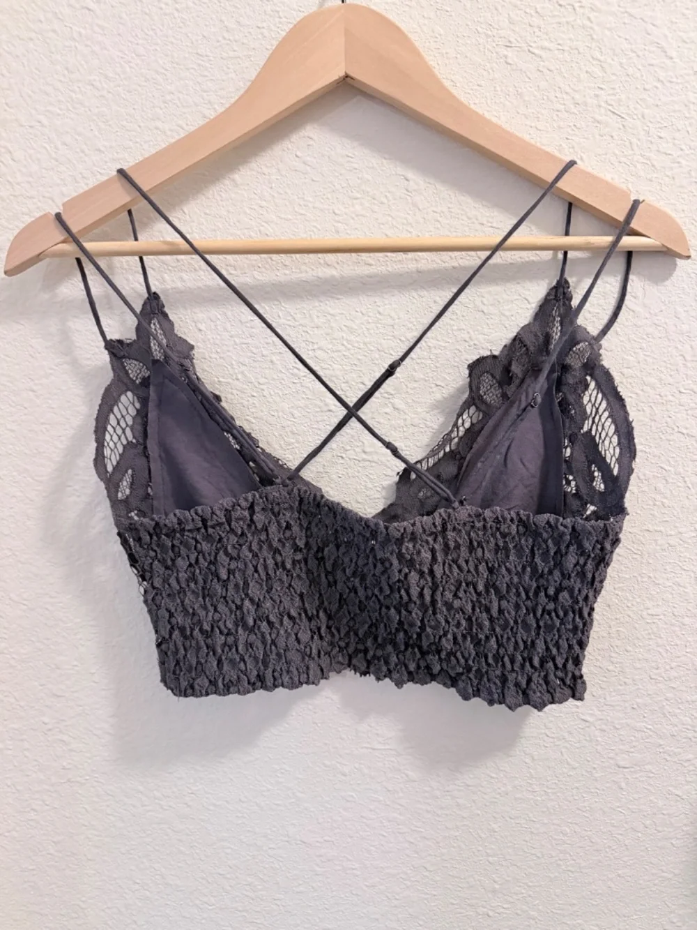 Free People Adella Lace Bralette Dark Gray Medium FP One